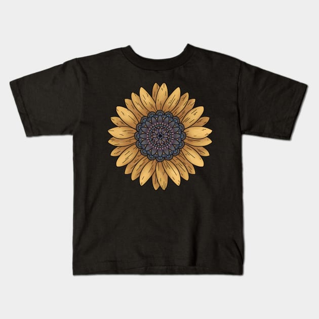 Sunflower Mandala Kids T-Shirt by katieharperart